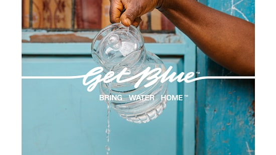Get Blue graphic over water vase